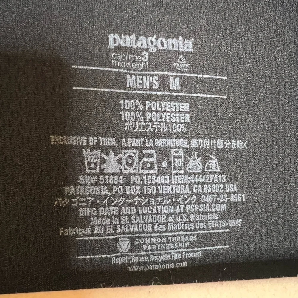 PATAGONIA Capilene 3‎ Midweight Zip-Neck Base Layer. Size Medium